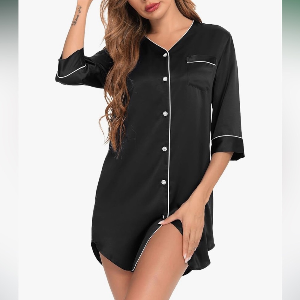 Women's Black Silk Satin Nightgown